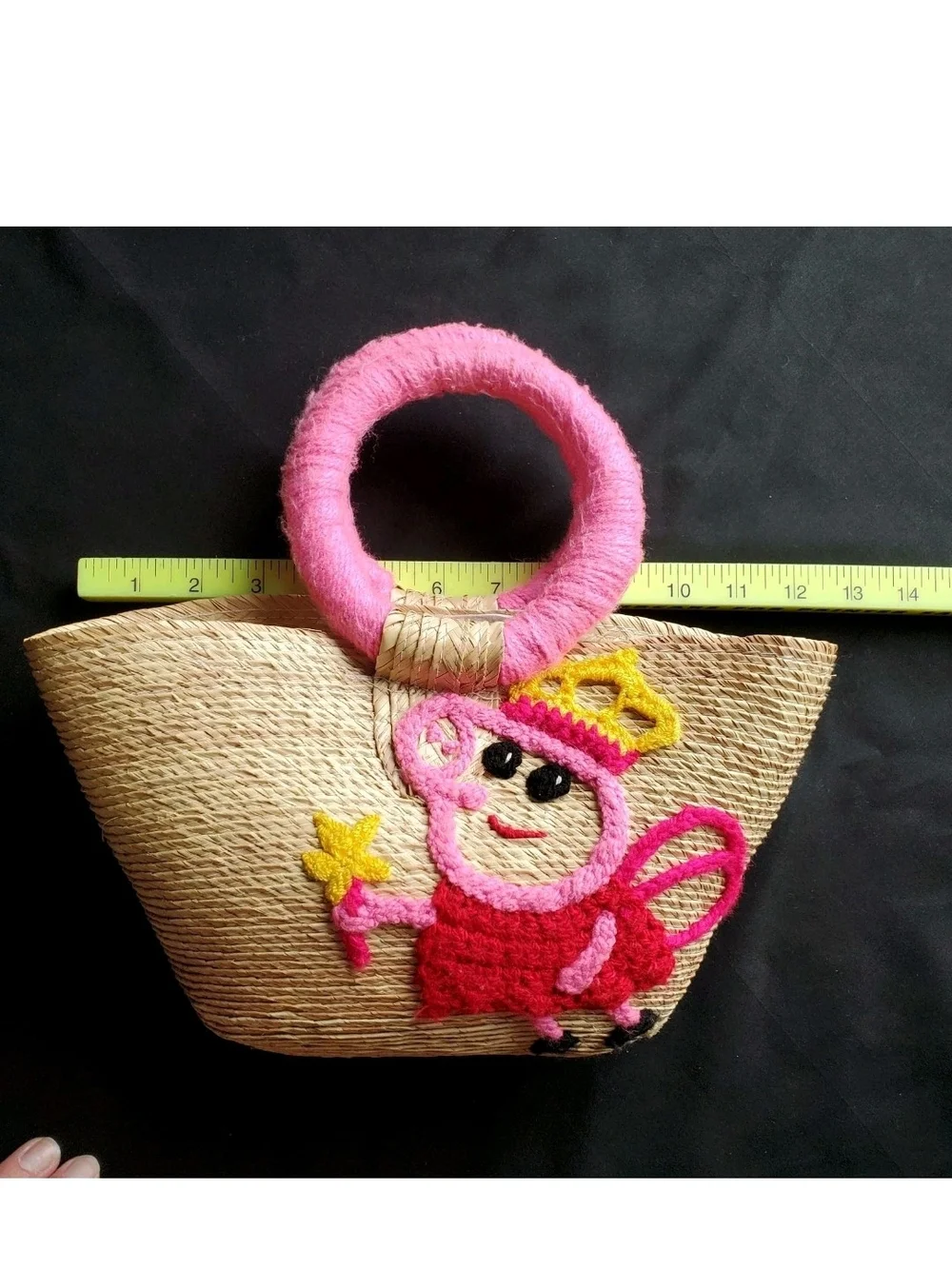 Fabulous Straw Purse With Homemade Crochet Peppa Pig Fairy Design Cute & Unique!